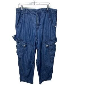 Pilcro Cargo Pants Women’s 33 Blue Chambray Denim Utility Pockets Boho Workwear